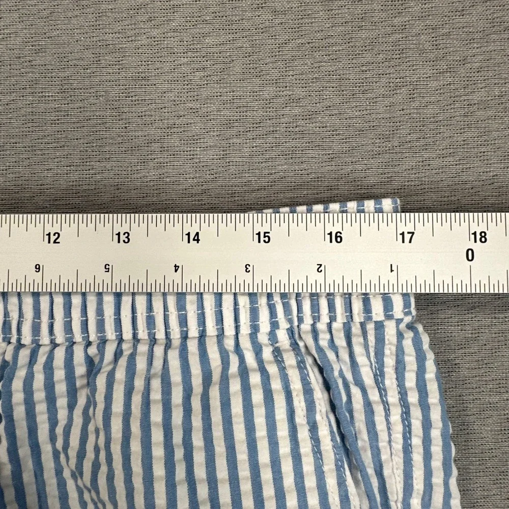 J.Crew Flex Swimwear Shorts Mens Large Blue White Seersucker Striped Swim Trunks
